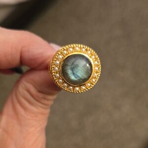 Labradorite And Pearl Gold Over 925 SS RING